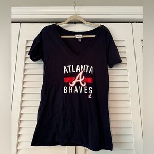 Majestic Fan Fashion Braves Baseball Women’s V-Neck Tee XL